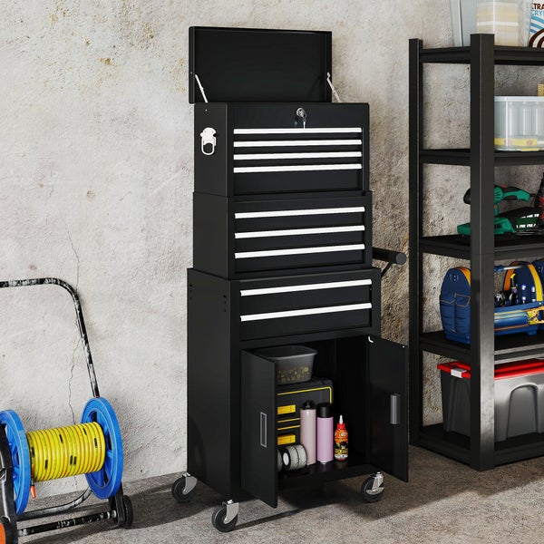 Werkzeugwagen mit Schubladen und Schrankfächern mit Maßangaben