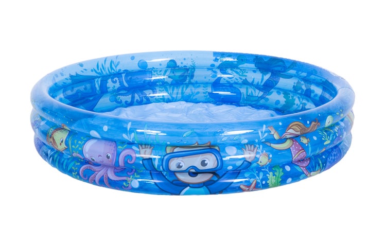 Rundes aufblasbares Kinderplanschbecken mit Unterwassermotiven und drei Luftkammern für den Garten.