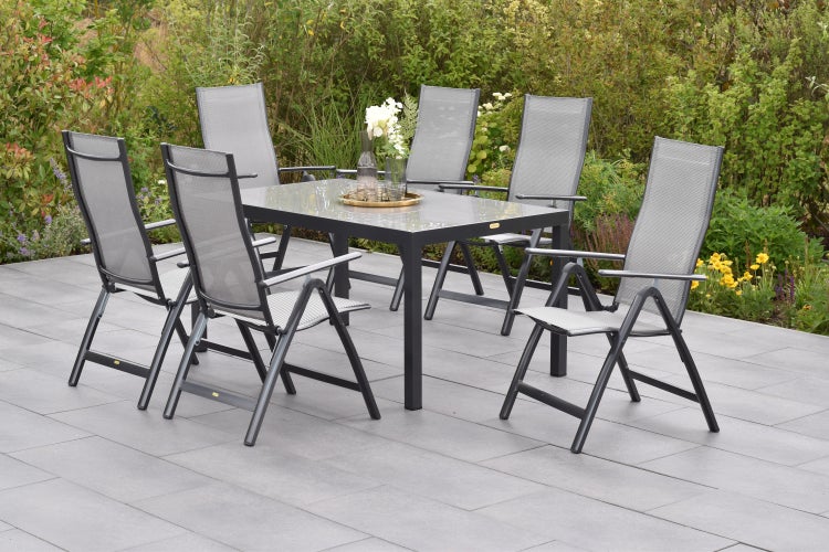 Carrara Gartenmöbelset 7tlg., Klappsessel, Tisch 150 x 90 cm, graphit/grau