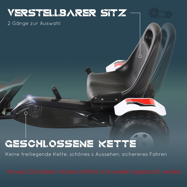 HOMCOM Kinder Go Kart, 104L x 66B x 57H cm, Stahl, Weiß