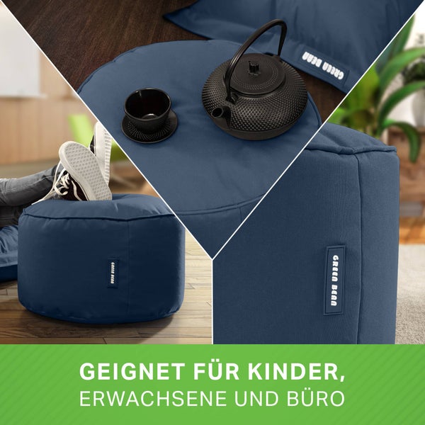 Green Bean Sitzsack-Hocker 45x25cm mit EPS-Perlen Füllung - Fußhocker Fußkissen Sitz-Pouf für Sitzsäcke - Bodenkissen für Kinder und Erwachsene - Fußablage Sitzkissen Sitzhocker Dunkelblau