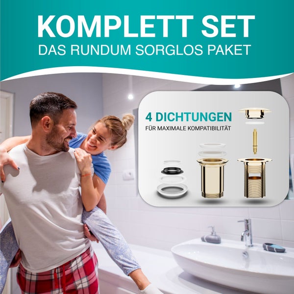 Engelbach® Universal Waschbecken Ablaufgarnitur - Pop up Ablaufventil mit und ohne Überlauf inklusive Einbauanleitung