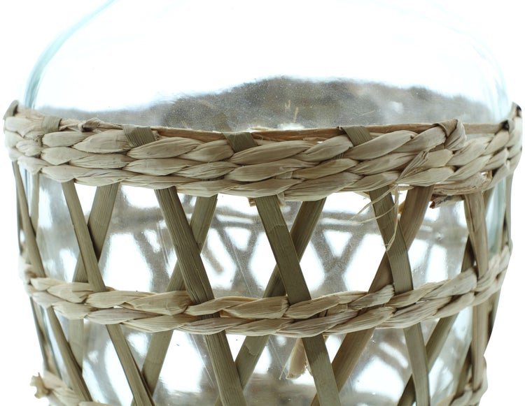 FRANK FLECHTWAREN | Dekovase Geflecht, GLAS, SEEGRAS, 19 x 19 x 30 cm