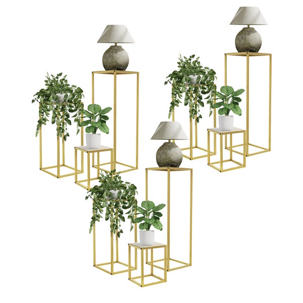 ML-Design Blumenständer 9er Set aus Metall in Gold, 22x22x30/26x26x60/30x30x90 cm, Deko Blumenhocker Blumensäule Säulentisch Pflanzenständer Blumentopfhalter Stapelbar Pflanzenhocker für Blumentopf
