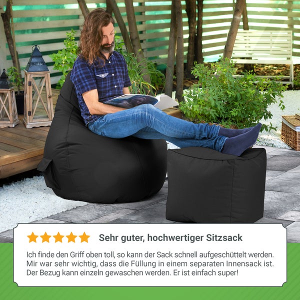 Green Bean Sitzsack mit Rückenlehne 80x70x90cm - Gaming Chair mit 230L Füllung Kuschelig Weich Waschbar - Bean Bag Bodenkissen Lounge Chair Sitzhocker Relax-Sessel Gamer Gamingstuhl Schwarz