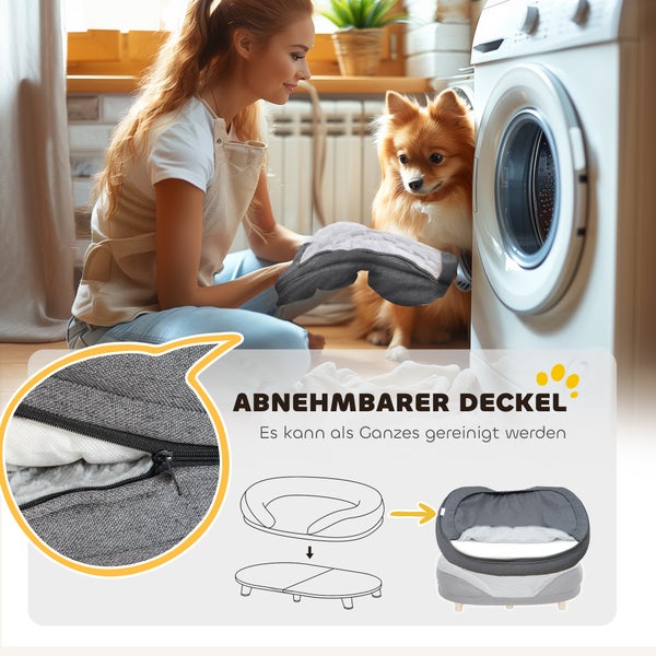 PawHut Hundesofa Hundecouch, Waschbarer Bezug, Haustiersofa mit Rückenlehne und Holzbeine, Katzensofa, Hundbett für mittelgroße Hunde unter 25 kg, 90cm x 78cm x 25cm, Grau