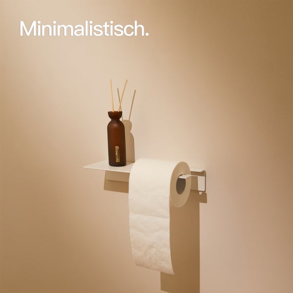 Designfabrik Hamburg Toilettenpapierhalter ohne Bohren Weiß mit Ablage 27cm