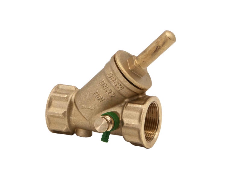 Messing-Schrägsitzventil DN32 mit DVGW- und DIN-Zertifizierung.