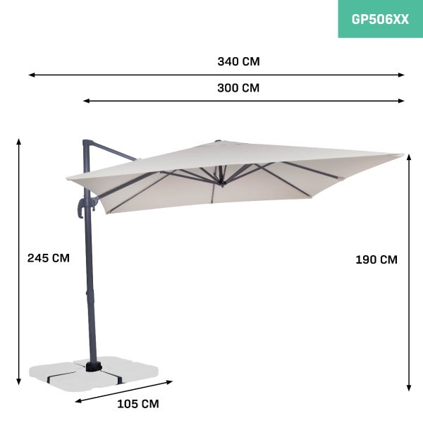 VONROC Sonnenschirm Pisogne 300x300cm - Freischwingender Sonnenschirm | Beige