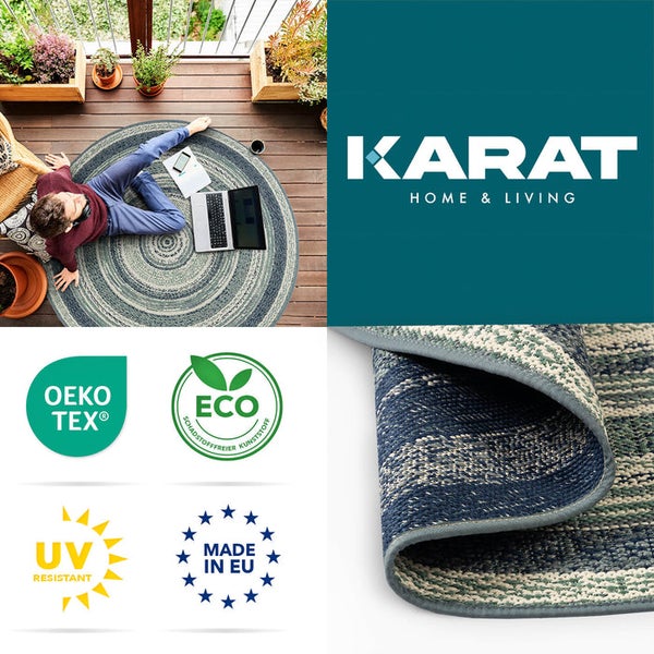 FLOORDIREKT Outdoorteppich - Wetterbeständiger Außenteppich - Zoe - Rund - Blau - ⌀120 cm