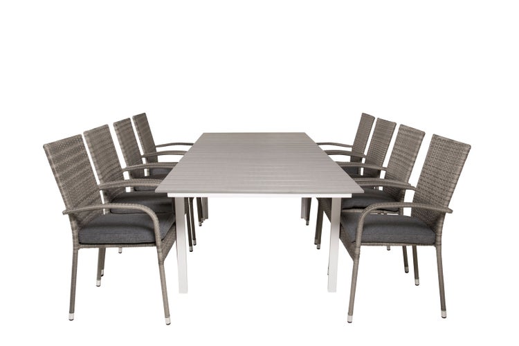 Levels Gartenset Tisch 100x160/240cm und 8 Stühle Anna grau. 100 X 160 X 75 cm