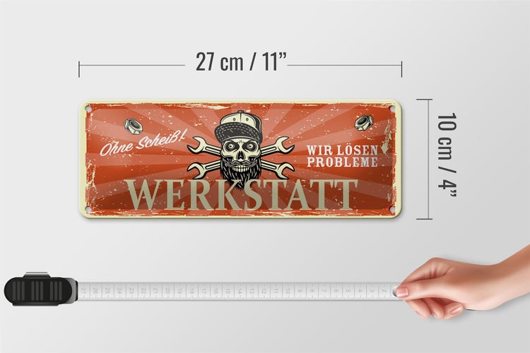 Blechschild Spruch 27x10cm ohne Scheiß Werkstatt lösen Probleme