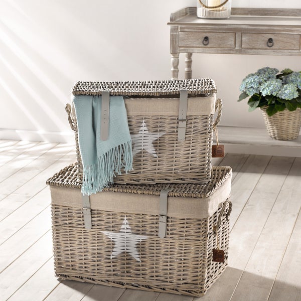 FRANK FLECHTWAREN | Universaltruhe Star, 2er Set, WEIDE, 50 x 32 x 32 cm, 60 x 40 x 38 cm
