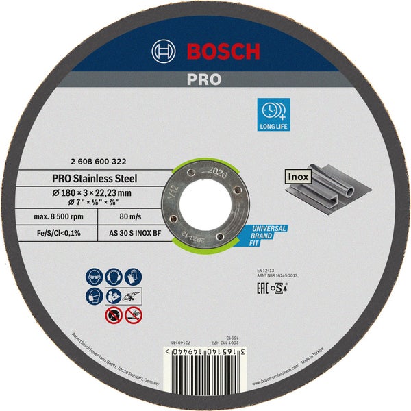 Bosch Pro Trennscheibe Edelstahl, 180 x 3 x 22,23 Millimeter