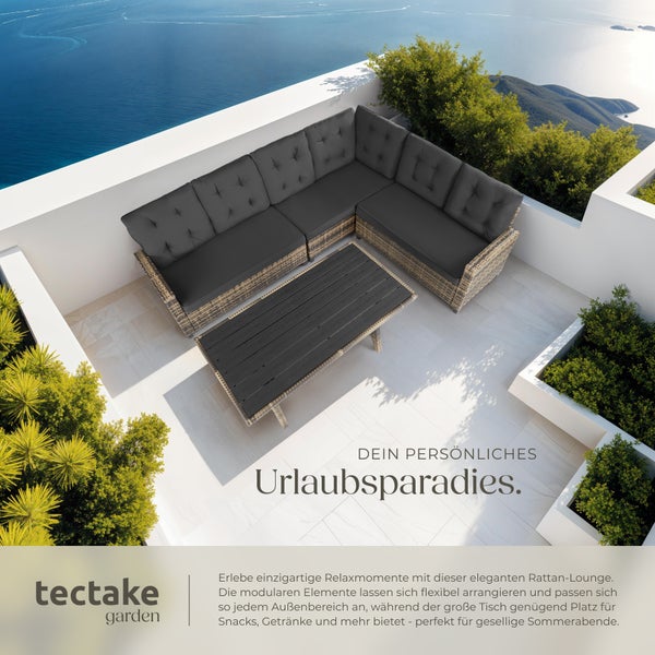 Rattan Lounge tectake Catania Tisch mit Schraubfüßen für 6 Personen natur