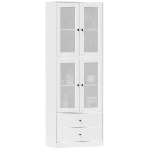 HOMCOM Küchenschrank, Hochschrank mit Schublade, verstellbaren Einlegeböden, Küchenbuffet mit 2 Schrankfächer für Wohnzimmer, Esszimmer, 59 x 30 x 170 cm, Weiß