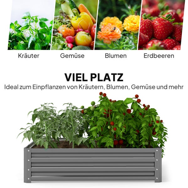 Hochbeet mit Kräutern, Gemüse, Blumen und Erdbeeren