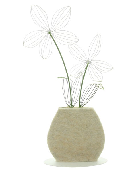 FRANK FLECHTWAREN|Metalldeko Vase mit Blumen, 14 x 4 x 28 cm, METALL, POLYESTER