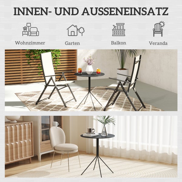 Outsunny Gartentisch klappbar Ø60 x 71 cm, Wetterfest Balkontisch aus Stahl, Rund Beistelltisch mit Fußpolster, Esstisch Outdoor, Campingtisch, Terrassentisch für Garten Terrasse Balkon Schwarz