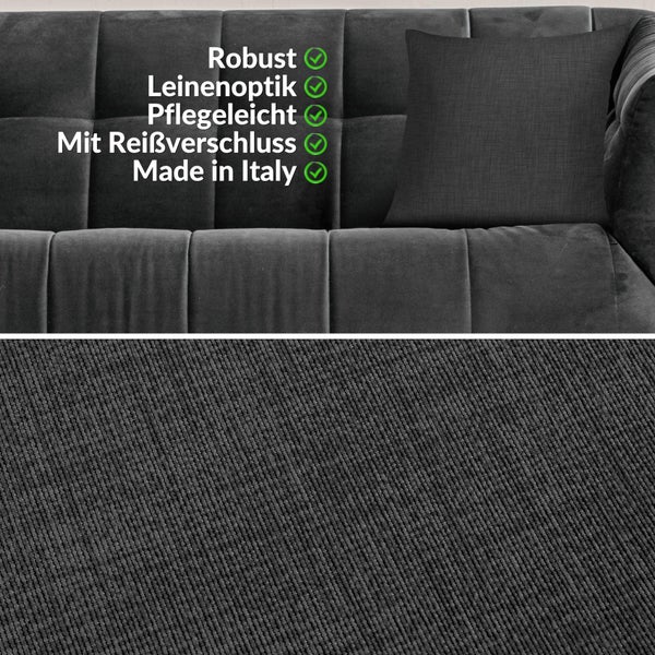 Dekokissen aus robustem Material in Leinenoptik mit Reißverschluss, hergestellt in Italien