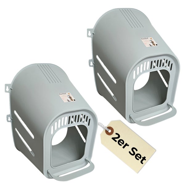 Zwei graue Katzenhäuser für die Wandmontage im Set