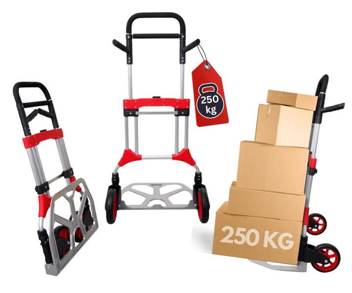 PROREGAL Klappbare Profi-Sackkarre ELEPHANT HxBxT 112 x 60 x 61 cm Traglast 250 kg Ergonomische Griffe TPR-Gummiräder Schwarz-Rot-Silber