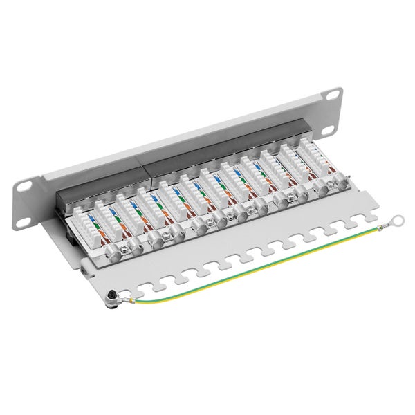 ProfiPatch Patchpanel Patchfeld Cat.6 10 Zoll 12-Port geschirmt RJ45 Rackeinbau 1HE grau