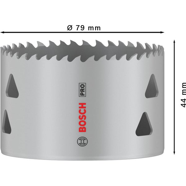 Bosch Pro Lochsäge mit einem Durchmesser von 79 Millimetern und einer Höhe von 44 Millimetern.