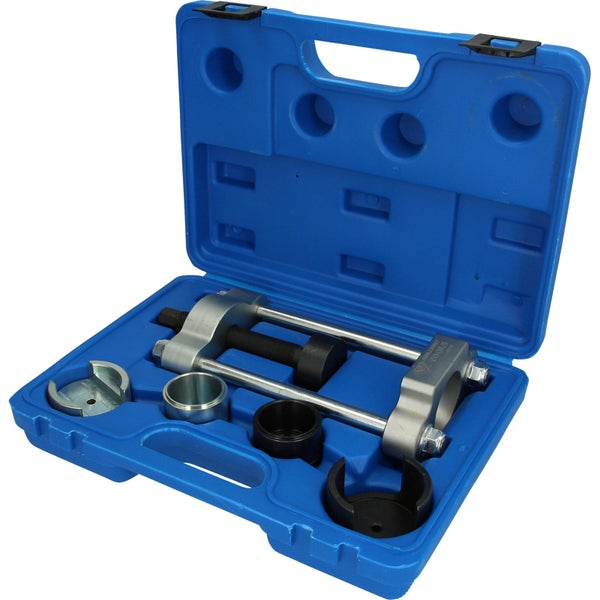 Werkzeugsatz zum Ausdrücken von Traggelenken in einem blauen Koffer