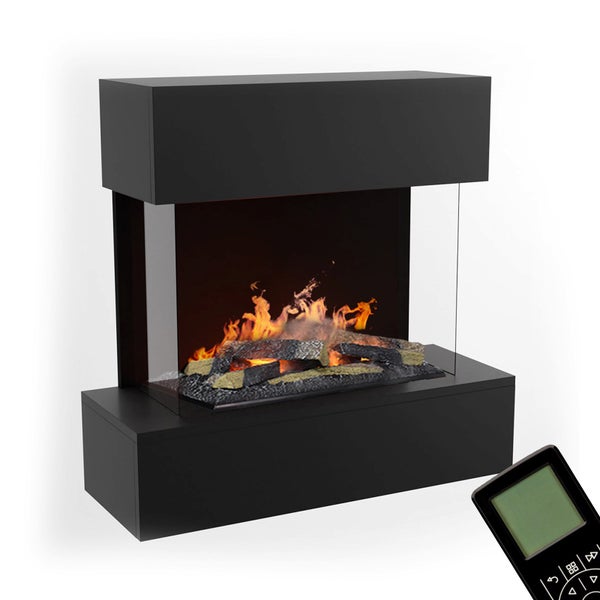 GLOW FIRE Elektrokamin 'Hölderlin'| Wasserdampf Kamin mit OMC 600 inkl. Holz in schwarz als Wandkamin| HxBxT: 120x120x37 cm