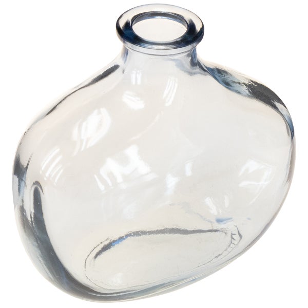 Vase aus klarem Glas mit organischer Form und schmaler Öffnung.