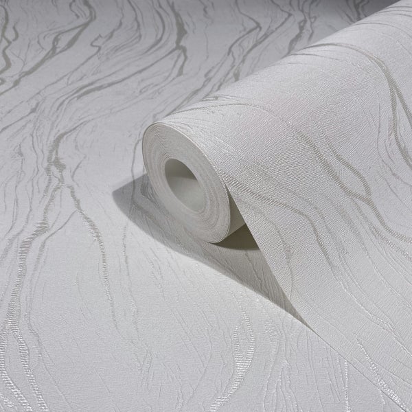 Tapete Weiß Struktur Klassisch für Wohnzimmer Schlafzimmer Lounge Objekt MADE IN GERMANY 10,05 x 0,70m
