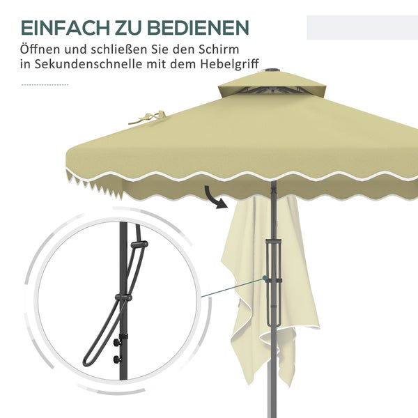 Outsunny Sonnenschirm, Balkonschirm mit UV-Schutz, 243cm x 243cm x 265cm, Metall, Beige