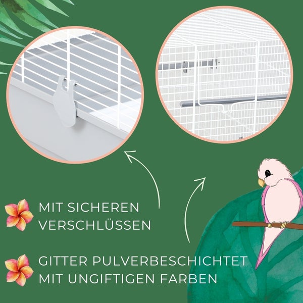 Vogelkäfig groß mit Kunststoffrahmen Wellensittich Kanarien Nymphensittich Käfig Vogelbauer 70 x 40 x 80 cm Voliere XXL