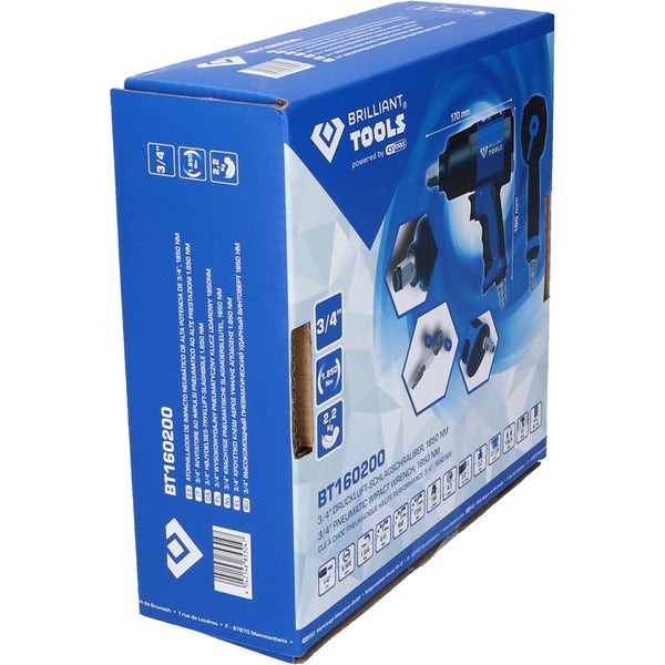Verpackung des Brilliant Tools Druckluft-Schlagschraubers 3/4 Zoll mit 1850 Newtonmeter