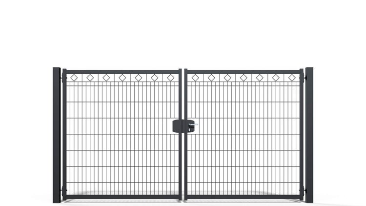 Gartentor ZAUNGURU BASIC-Line Berlin Raute aus Metall, Höhe: 163cm, Breite: 321cm, 2-flügelig inkl. Pfosten, Schloss und Zubehör, Feuerverzinkt und in RAL 7016 Anthrazitgrau pulverbeschichtet