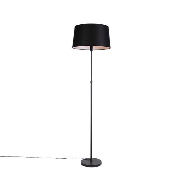 QAZQA - Klassisch I Antik Stehlampe schwarz mit schwarzem Leinenschirm 45cm verstellbar - Parte I Wohnzimmer I Schlafzimmer - Stahl Rund I Länglich I Zylinder - LED geeignet E27