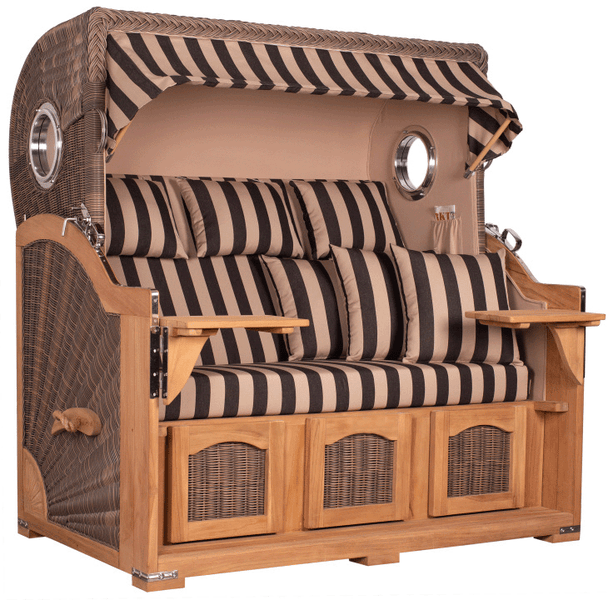 Strandkorb Rantum Grande XXL Teak Bullauge PE grey Dessin 581