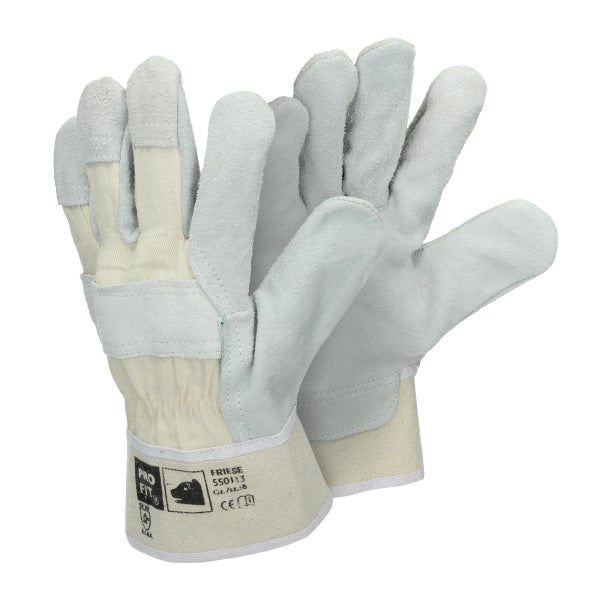 ECD Germany 12 Paar Pro-Fit® Rindspaltleder-Handschuhe Größe 11/XXL - Natur - Canvas-Stulpe - Leder Arbeitshandschuhe Rindspalt Schutzhandschuhe Gartenhandschuhe Handschuhe Handschutz - Menge wählbar