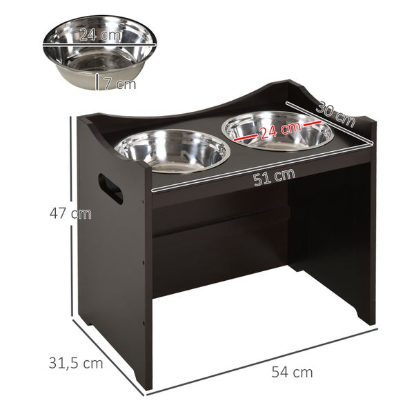 PawHut Futternapf Höhenverstellbar, Erhöhtes Futterstation mit 2L Futterschale aus Edelstahl, mit Futterständer, Griff, Hundebar für alle Hundegrößen, Kaffee
