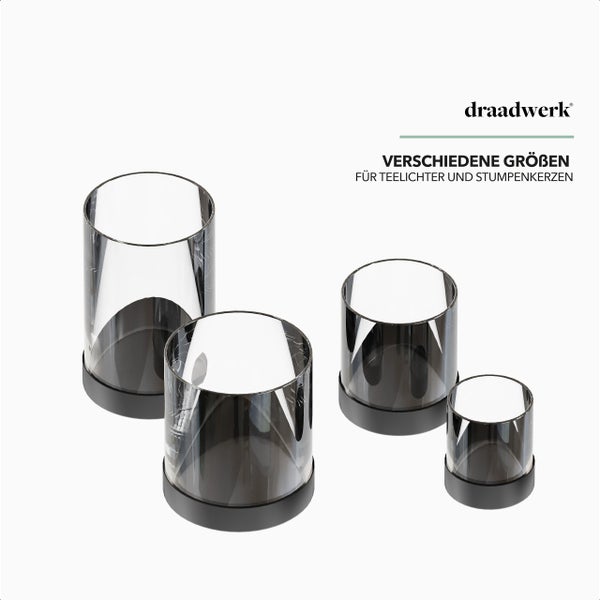 draadwerk® Kerzenhalter | 4er Set Tischdeko Windlichter | Teelichtgläser | Pulverbeschichtetes Metall & verdunkeltes Glas | Für Wohnung & Balkon | Stimmungsvolles Ambiente | Schwarz (Schwarz)