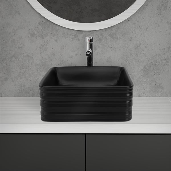 ML-Design Waschbecken Keramik Schwarz matt 39x39x15 cm Quadratisch mit Ablaufgarnitur, Moderne Aufsatzwaschbecken, Design Waschtisch Aufsatz-Waschschale Waschplatz Handwaschbecken, Badezimmer/Gäste-WC