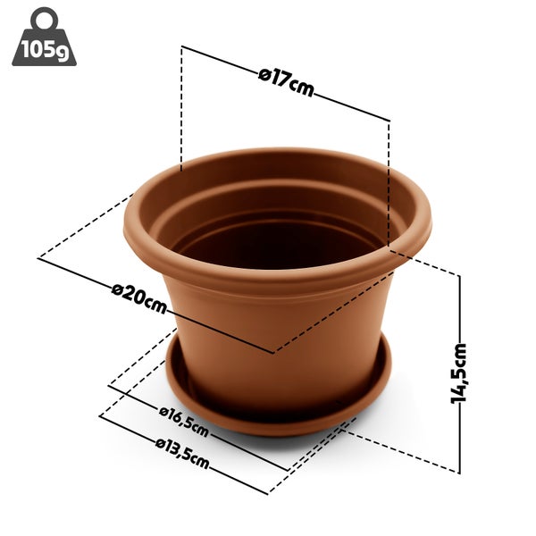 U BigDean 8 Stück Blumentopf mit Untersetzer rund ø 20 cm Terrakotta– wetterfester Pflanzkübel Made in Europe