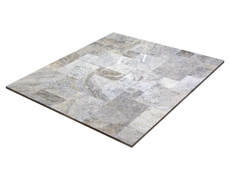Wohnrausch Travertin Terrassenplatten SILVER GREY Römischer Verband 3 cm, getrommelt, grau
