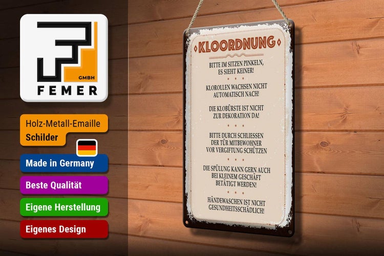 Blechschild Spruch Kloordnung bitte im sitzen pinkeln 20x30cm