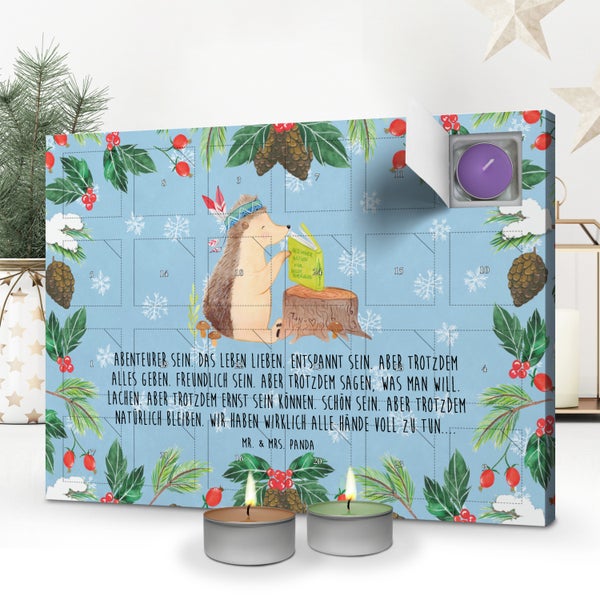 Mr. & Mrs. Panda Duftkerzen Adventskalender Igel Federschmuck - Blau Pastell