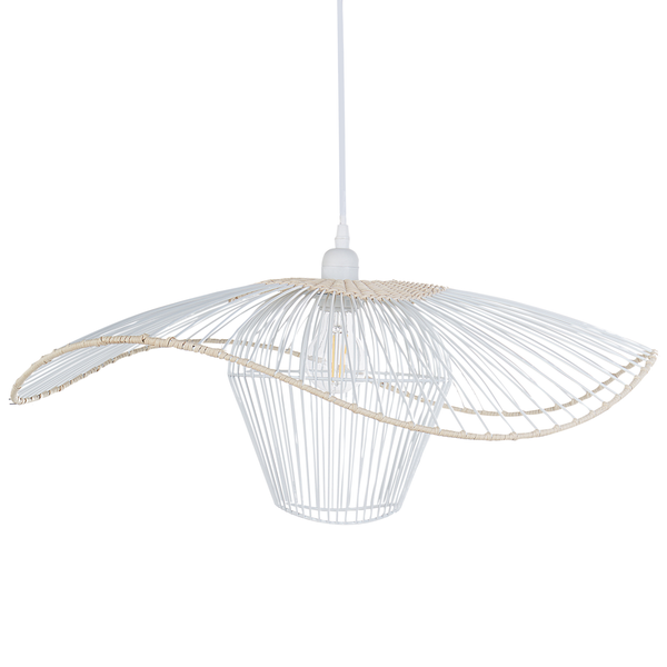 Hängelampe aus Metall und Rattan