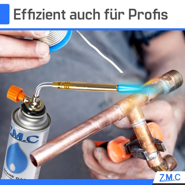 Z.M.C ALLZWECKBRENNER Gasbrenner 1,65 kW + 8x Gaskartuschen 227g, Lötbrenner bis zu 1371 °C, Schweißbrenner Bunsenbrenner mit einstellbarer Flamme, Abflammgerät Lötlampe ideal für Werkstatt