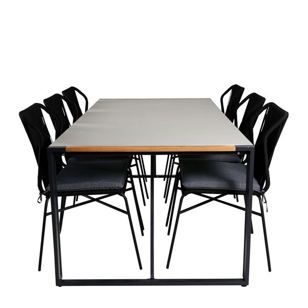Texas Gartenset Tisch 100x200cm und 6 Stühle Julian schwarz, natur, grau. 100 X 200 X 73 cm