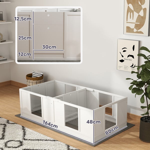 PawHut Wurfkiste für Welpen, Welpenauslauf mit 2-Raum-Design, Hundelaufstall mit Tür Welpen-Wurfbox, Welpenlaufstall für kleine Hunde, 164x80x48 cm, Weiß